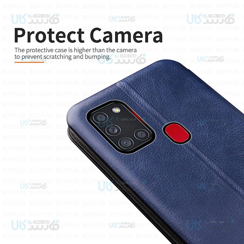کیف محافظ چرمی سامسونگ Leather Standing Magnetic Cover For Samsung Galaxy A21s