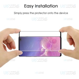 محافظ صفحه نمایش تمام چسب با پوشش کامل سامسونگ با برش اثر انگشت Full Glass Screen Protector For Samsung Galaxy S10 Plus