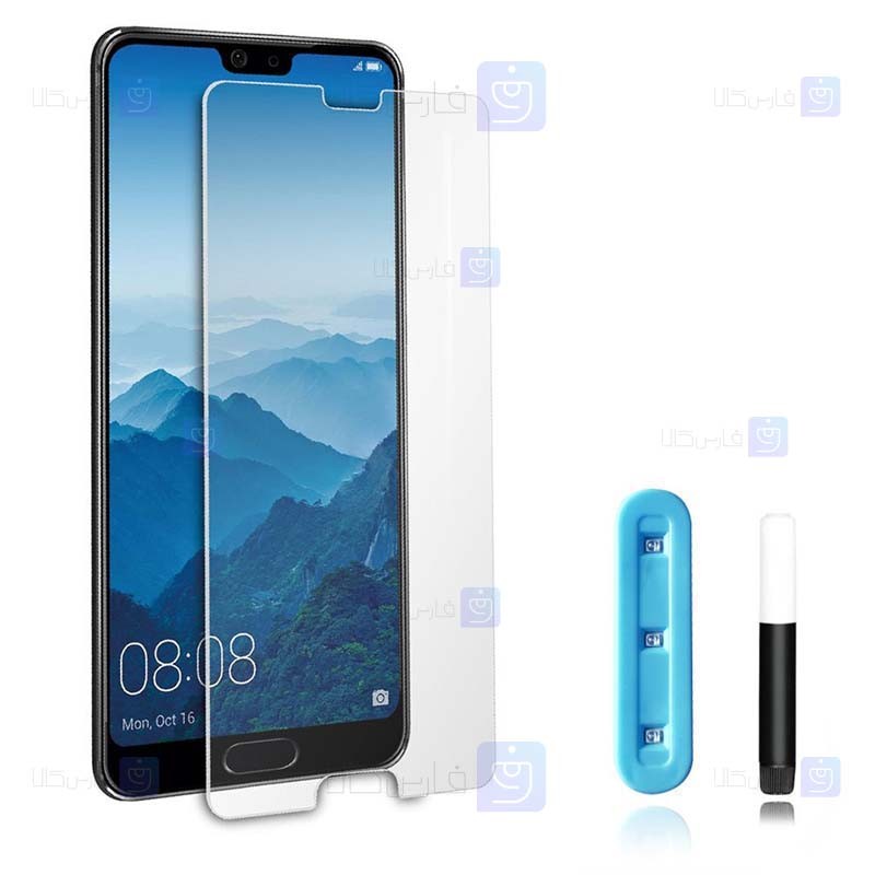 محافظ صفحه شیشه ای تمام صفحه و خمیده یو وی هواوی UV Full Glass Screen Protector Huawei P20 Pro