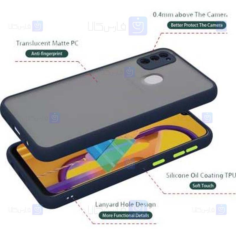 قاب محافظ مات با محافظ لنز سامسونگ Transparent Hybrid Case With Lens Protector Samsung Galaxy M21